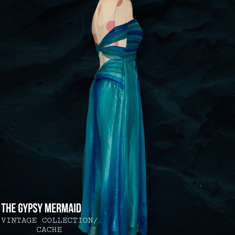 Cache Vintage Y2k Blue Chiffon Open Back Rhinesto… - image 3